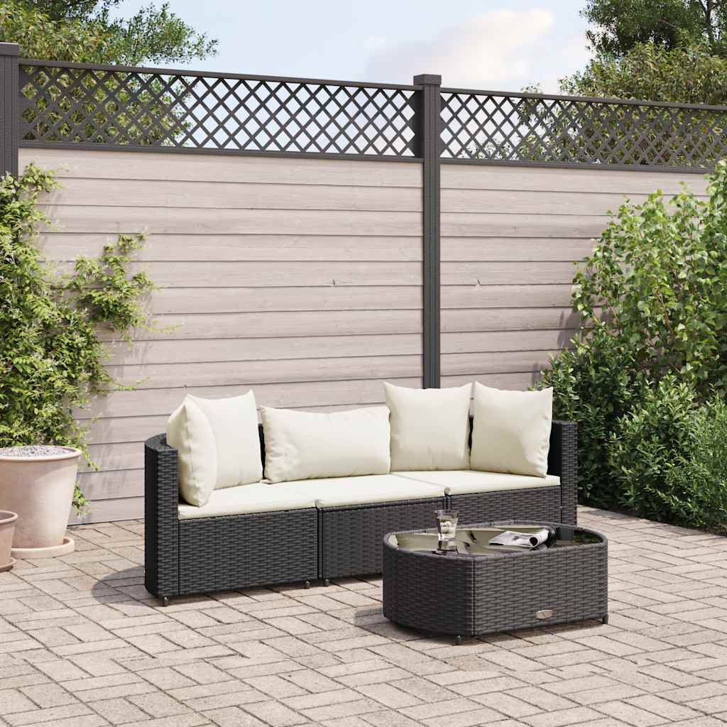 Set Divani da Giardino 4 pz con Cuscini Nero in Polyrattan | homemem39