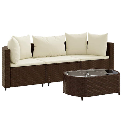 Set Divano da Giardino 4 pz con Cuscini Marrone in Polyrattan | homemem39