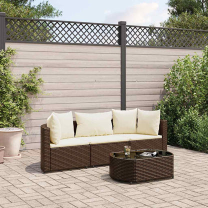 Set Divano da Giardino 4 pz con Cuscini Marrone in Polyrattan | homemem39