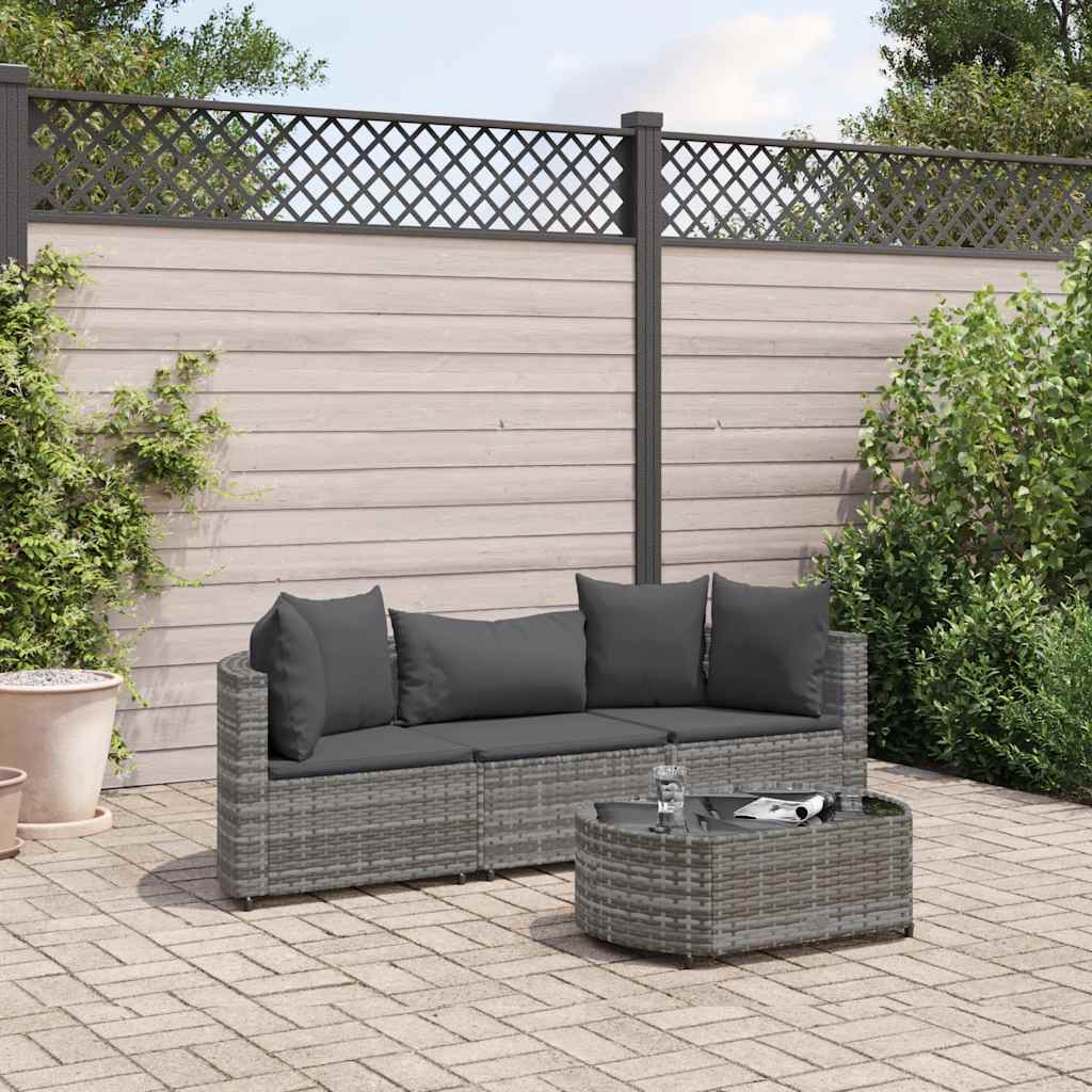 Set Divani da Giardino 4 pz con Cuscini in Polyrattan Grigio | homemem39