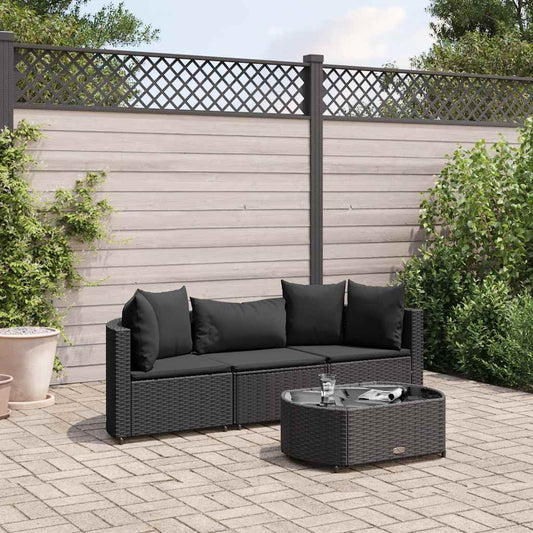 Set Divani da Giardino 4 pz con Cuscini Nero in Polyrattan - homemem39