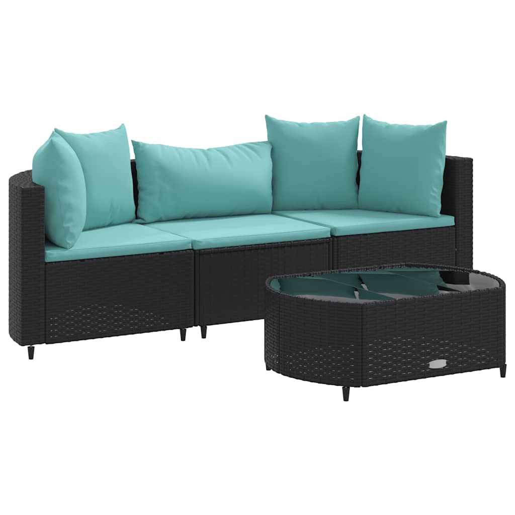 Set Divani da Giardino 4 pz con Cuscini Nero in Polyrattan - homemem39