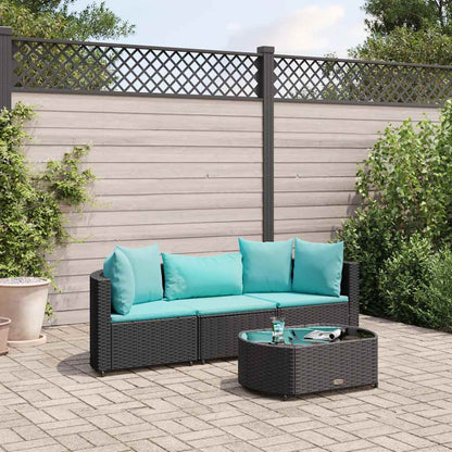 Set Divani da Giardino 4 pz con Cuscini Nero in Polyrattan | homemem39