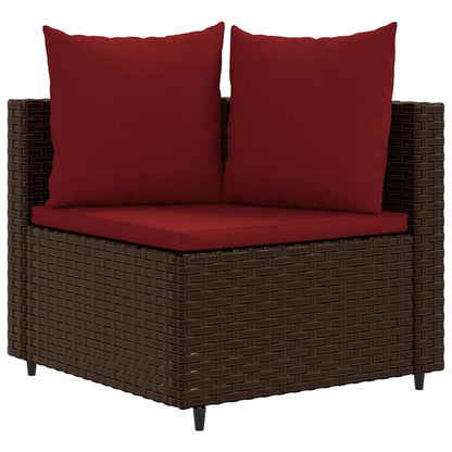 Set Divano da Giardino 4 pz con Cuscini Marrone in Polyrattan