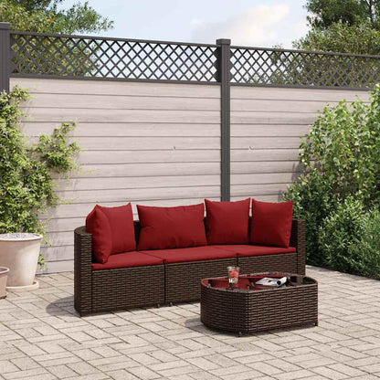 Set Divano da Giardino 4 pz con Cuscini Marrone in Polyrattan