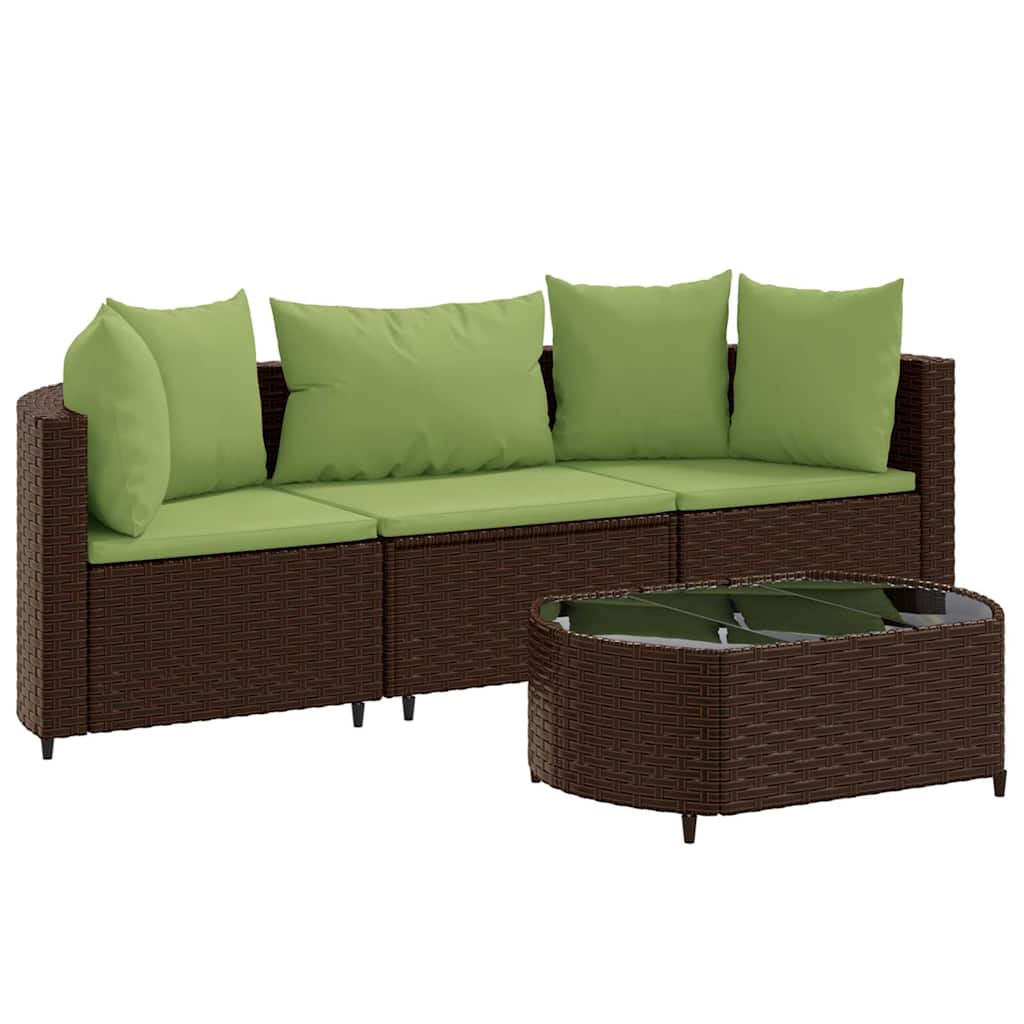 Set Divano da Giardino 4 pz con Cuscini Marrone in Polyrattan | homemem39