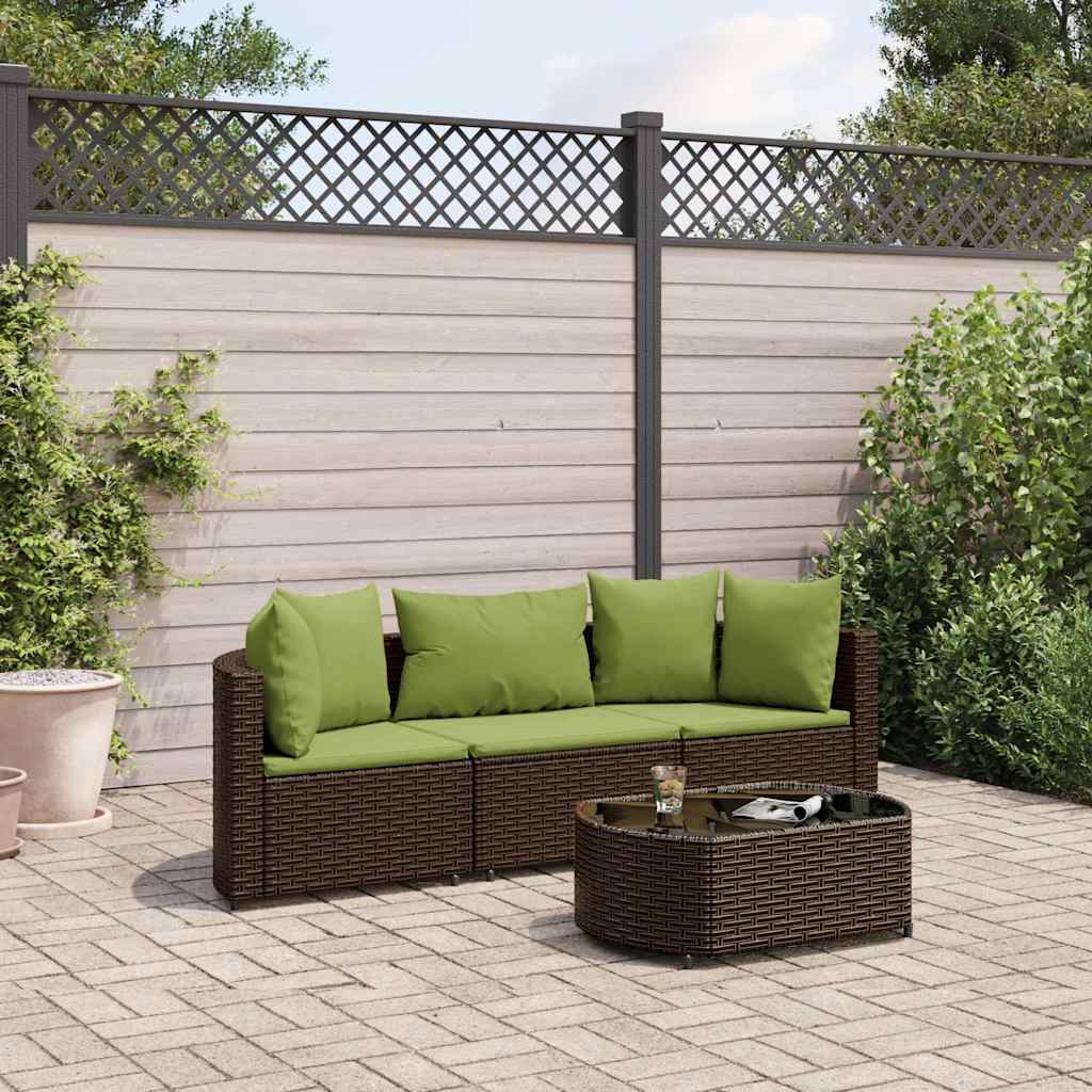 Set Divano da Giardino 4 pz con Cuscini Marrone in Polyrattan | homemem39
