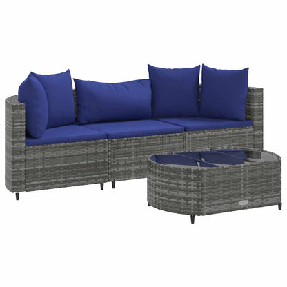 Set Divani da Giardino 4 pz con Cuscini in Polyrattan Grigio | homemem39