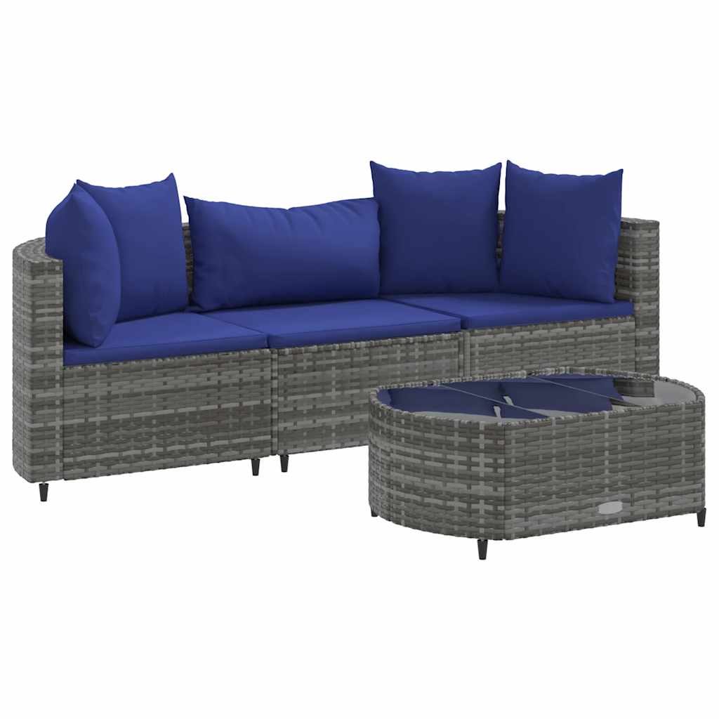 Set Divani da Giardino 4 pz con Cuscini in Polyrattan Grigio - homemem39