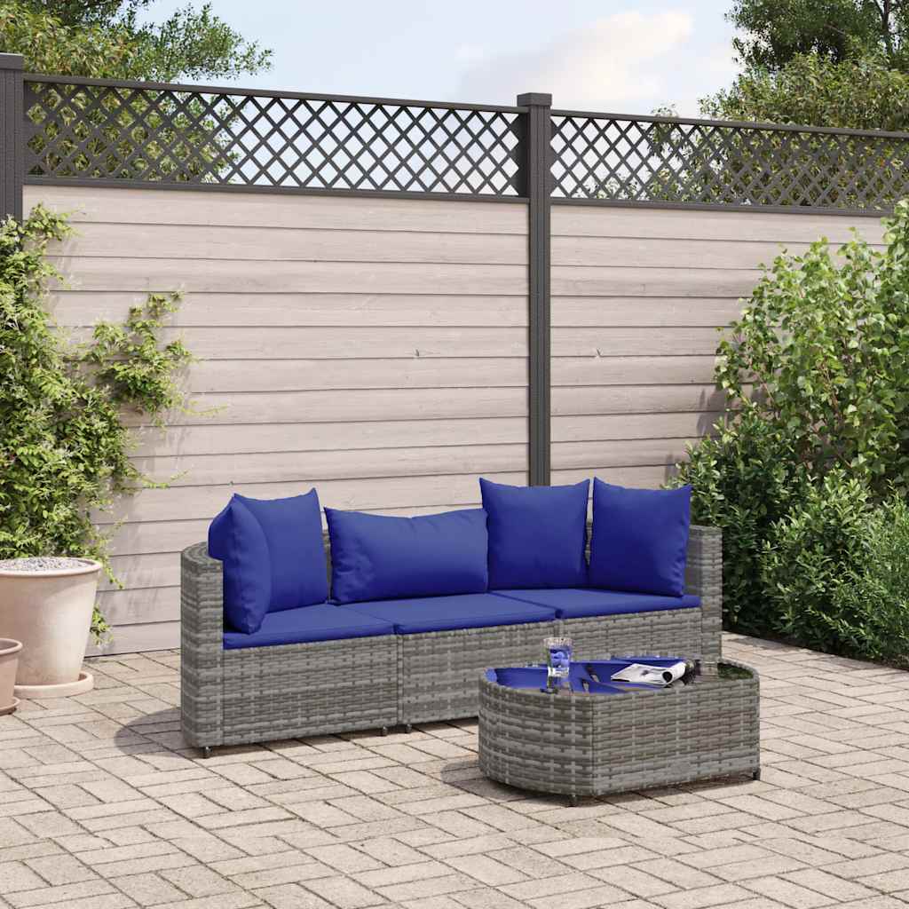 Set Divani da Giardino 4 pz con Cuscini in Polyrattan Grigio - homemem39