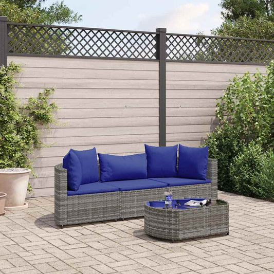 Set Divani da Giardino 4 pz con Cuscini in Polyrattan Grigio - homemem39