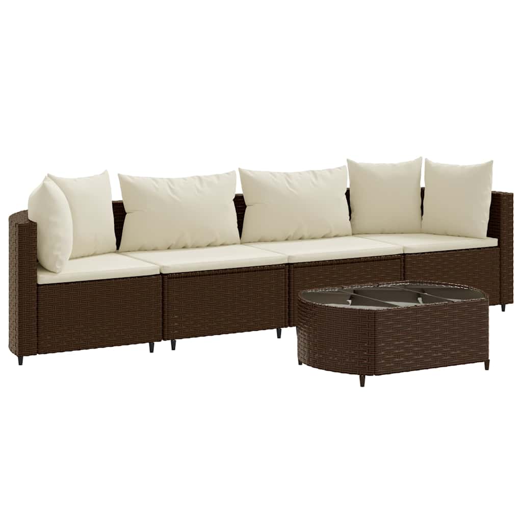 Set Divano da Giardino 5 pz con Cuscini Marrone in Polyrattan | homemem39