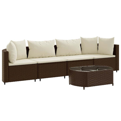 Set Divano da Giardino 5 pz con Cuscini Marrone in Polyrattan | homemem39