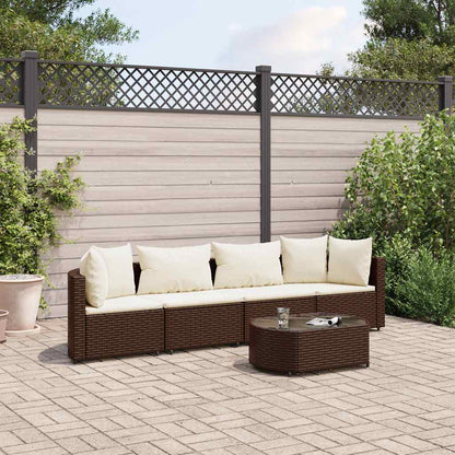 Set Divano da Giardino 5 pz con Cuscini Marrone in Polyrattan | homemem39
