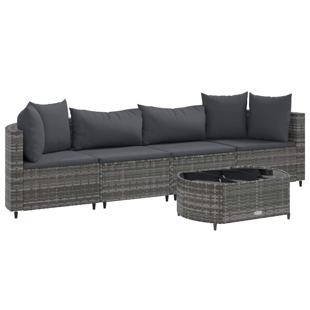 Set Divano da Giardino 5 pz con Cuscini Grigio in Polyrattan | homemem39
