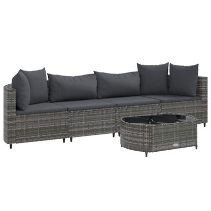 Set Divano da Giardino 5 pz con Cuscini Grigio in Polyrattan | homemem39