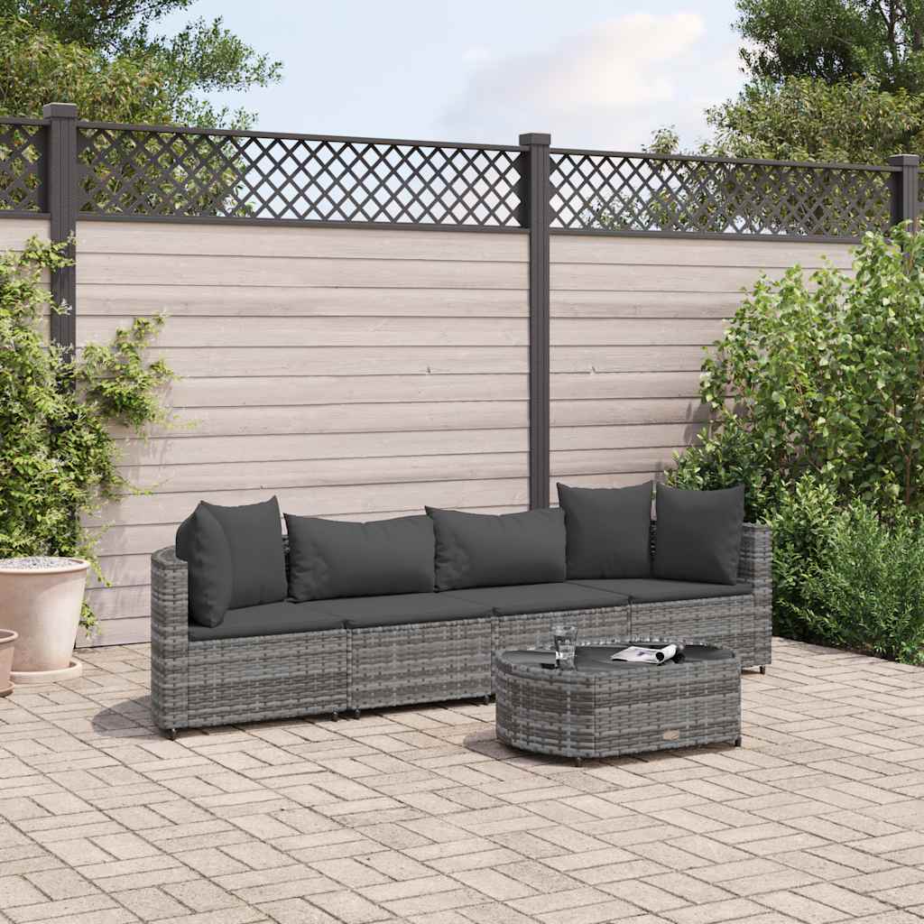 Set Divano da Giardino 5 pz con Cuscini Grigio in Polyrattan | homemem39