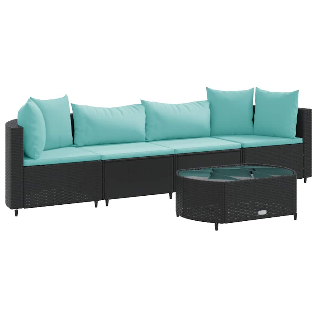 Set Divani da Giardino 5 pz con Cuscini in Polyrattan Nero | homemem39