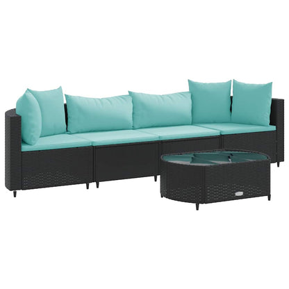 Set Divani da Giardino 5 pz con Cuscini in Polyrattan Nero | homemem39