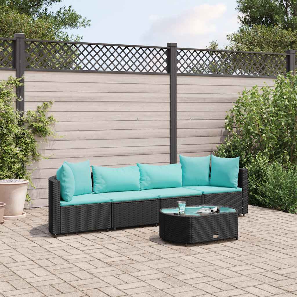 Set Divani da Giardino 5 pz con Cuscini in Polyrattan Nero | homemem39