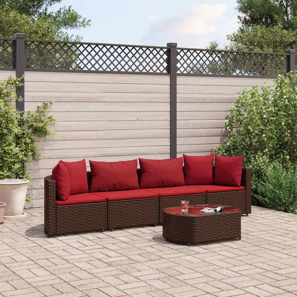 Set Divano da Giardino 5 pz con Cuscini Marrone in Polyrattan | homemem39