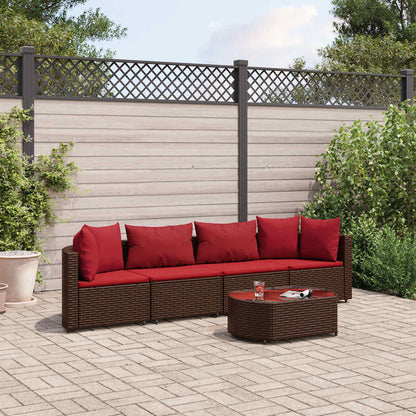 Set Divano da Giardino 5 pz con Cuscini Marrone in Polyrattan | homemem39