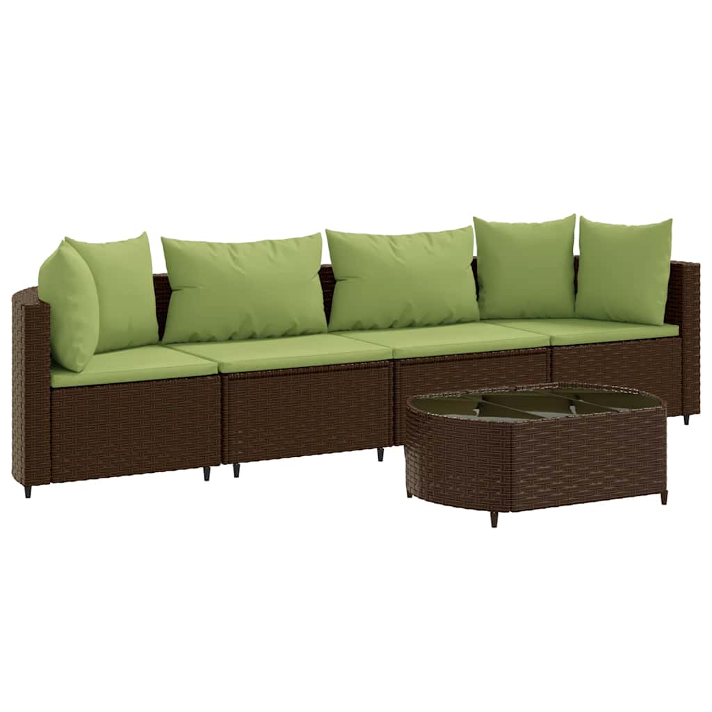 Set Divano da Giardino 5 pz con Cuscini Marrone in Polyrattan | homemem39