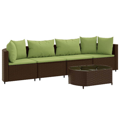 Set Divano da Giardino 5 pz con Cuscini Marrone in Polyrattan | homemem39