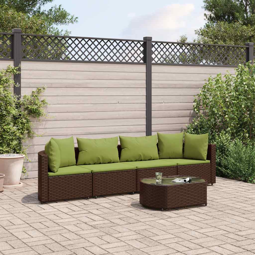Set Divano da Giardino 5 pz con Cuscini Marrone in Polyrattan | homemem39