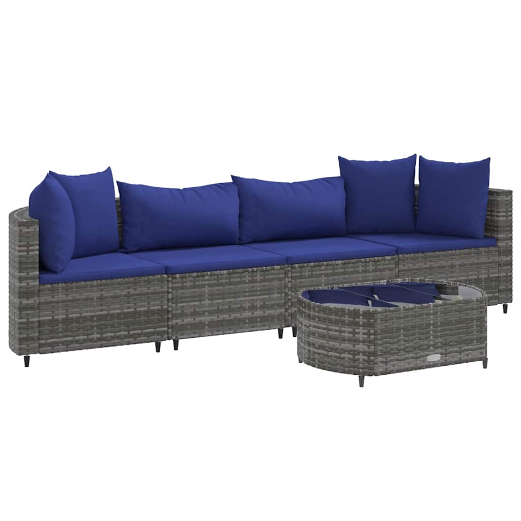 Set Divano da Giardino 5 pz con Cuscini Grigio in Polyrattan | homemem39