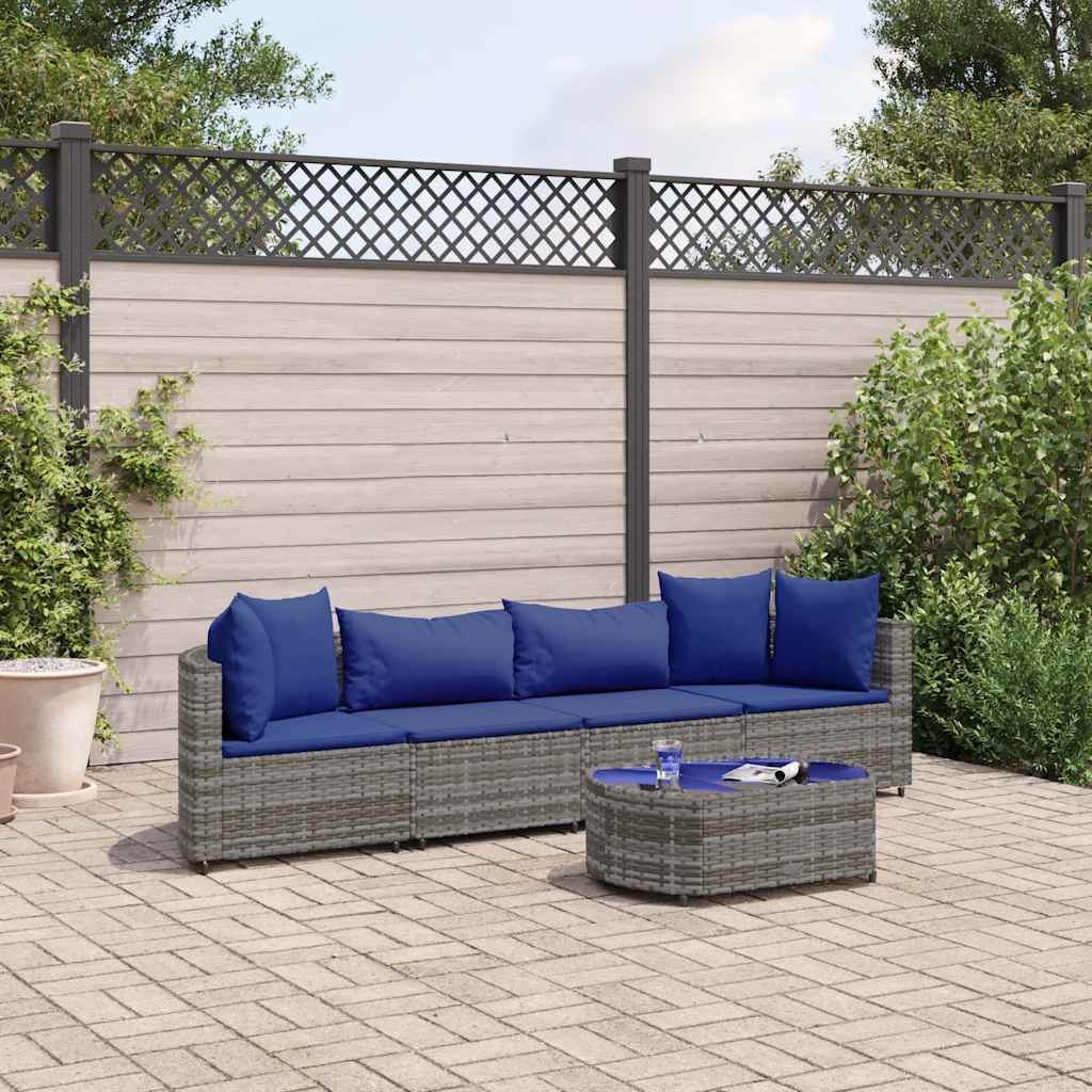 Set Divano da Giardino 5 pz con Cuscini Grigio in Polyrattan | homemem39