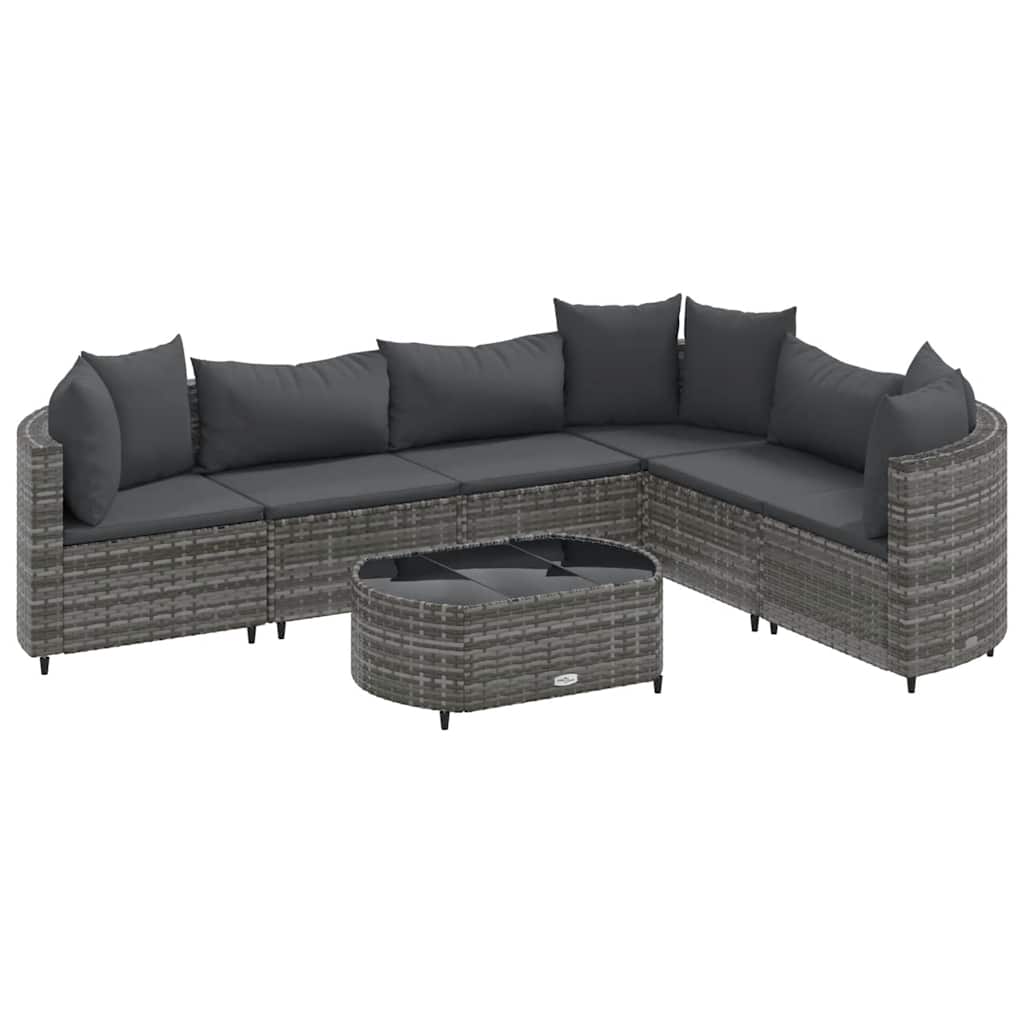 Set Divani da Giardino 7 pz con Cuscini Grigio in Polyrattan - homemem39