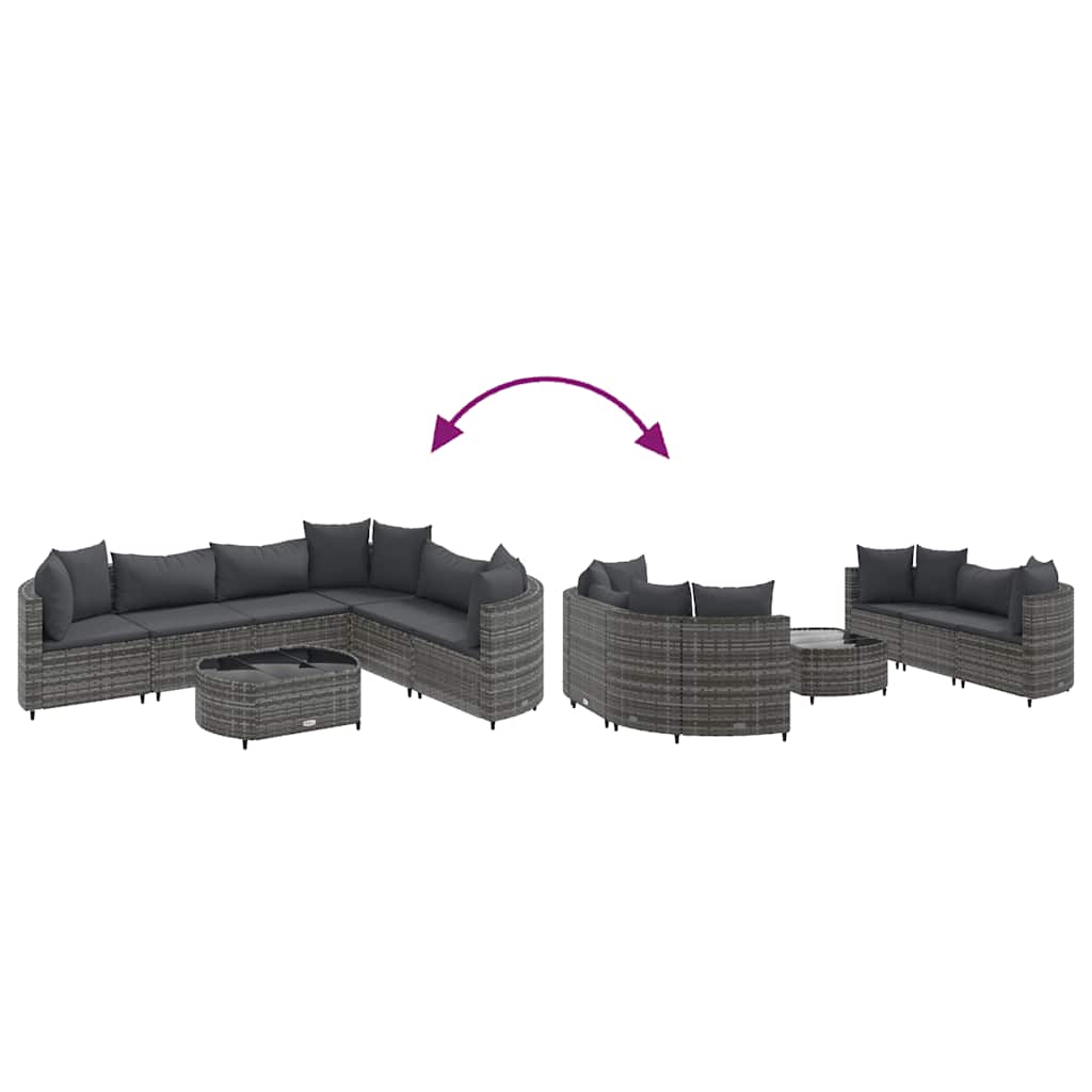 Set Divani da Giardino 7 pz con Cuscini Grigio in Polyrattan | homemem39