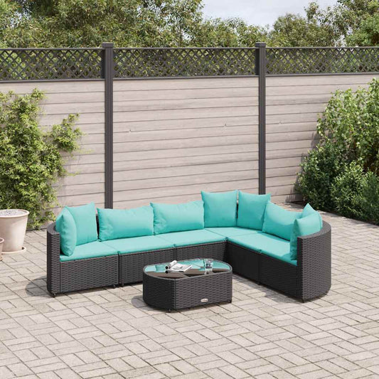 Set Divani da Giardino con Cuscini 7pz Nero Polyrattan - homemem39