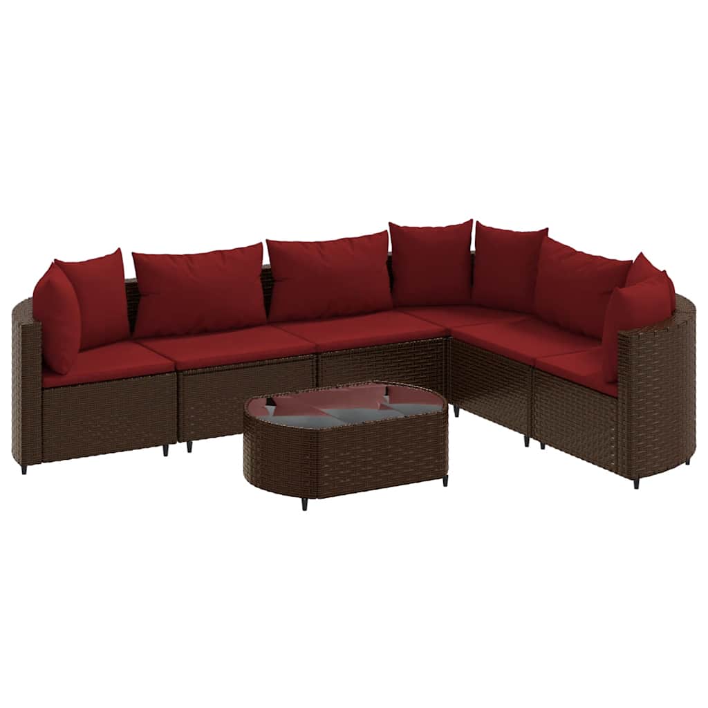 Set Divani da Giardino 7 pz con Cuscini Marrone in Polyrattan | homemem39