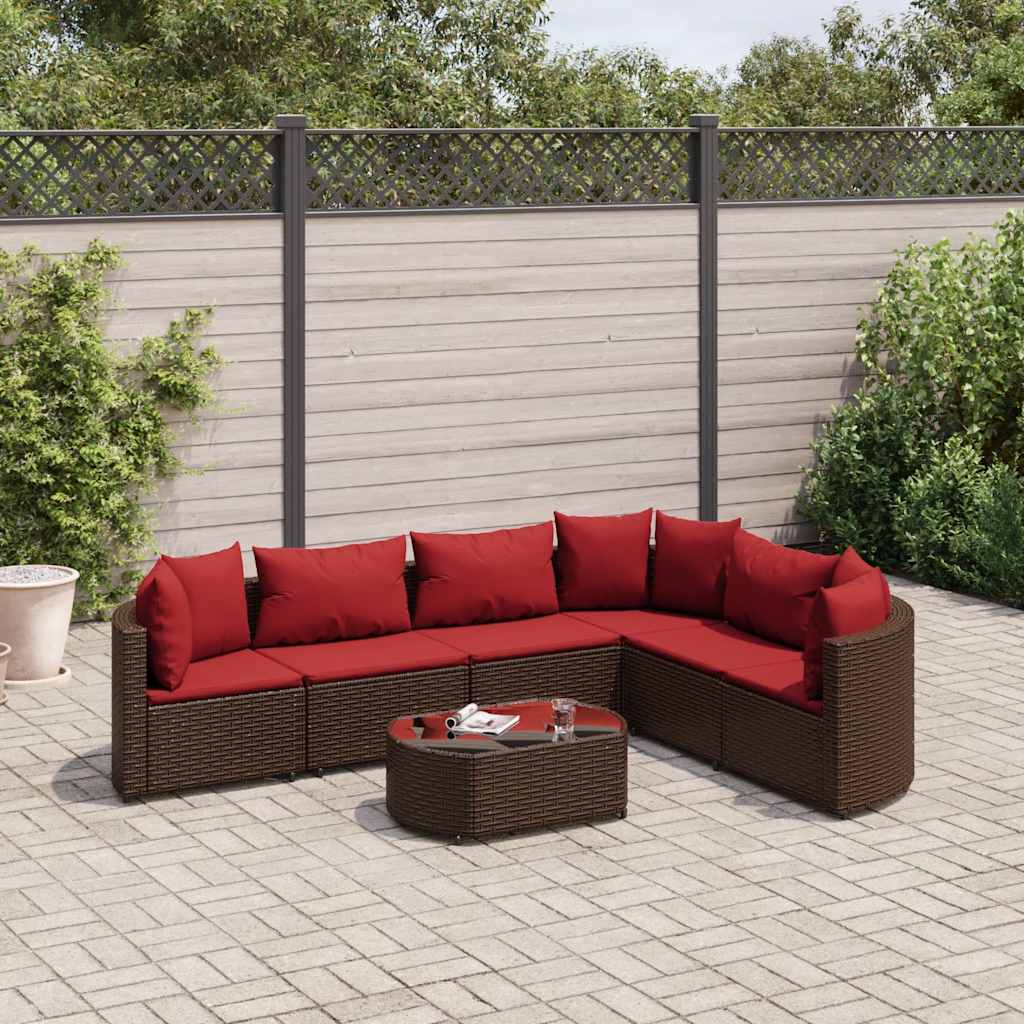 Set Divani da Giardino 7 pz con Cuscini Marrone in Polyrattan - homemem39
