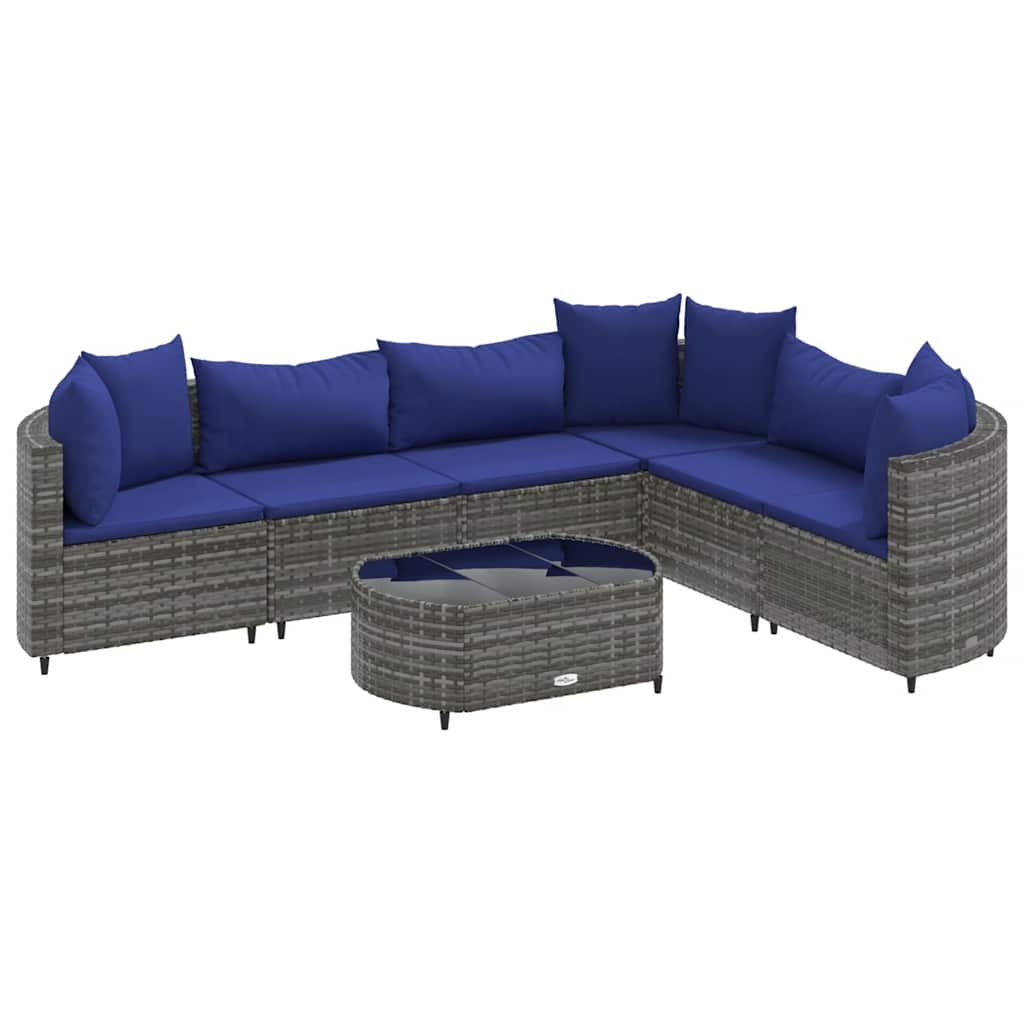 Set Divani da Giardino 7 pz con Cuscini Grigio in Polyrattan | homemem39