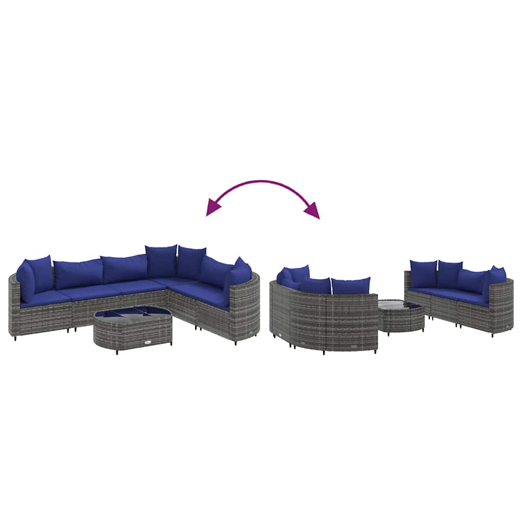 Set Divani da Giardino 7 pz con Cuscini Grigio in Polyrattan | homemem39