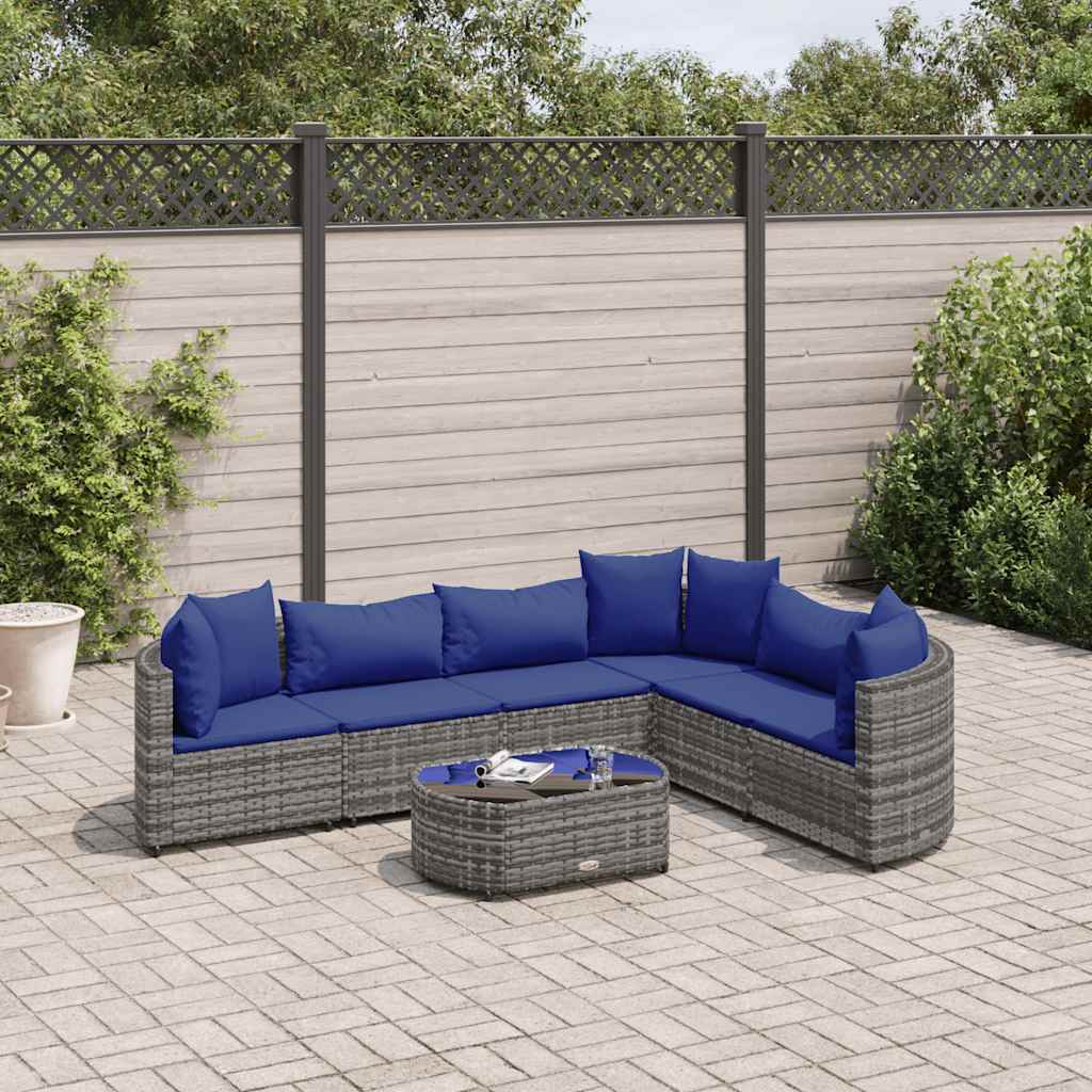 Set Divani da Giardino 7 pz con Cuscini Grigio in Polyrattan | homemem39