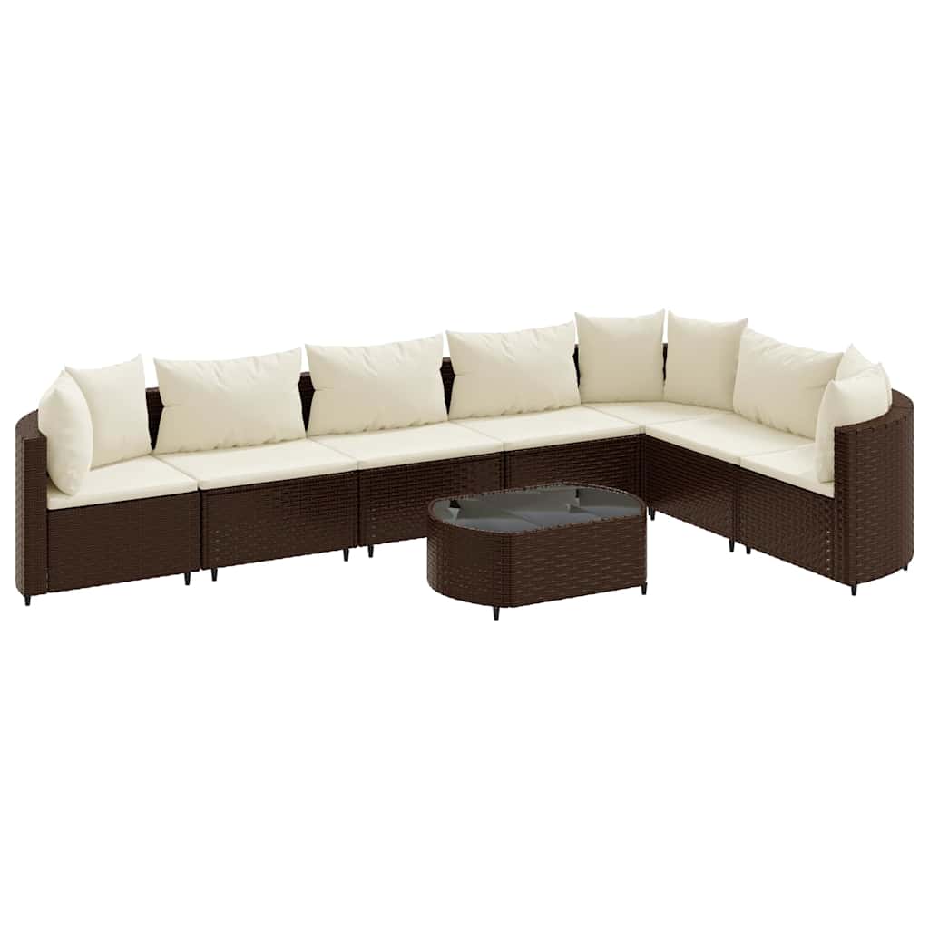 Set Divani da Giardino 8 pz con Cuscini Marrone in Polyrattan | homemem39
