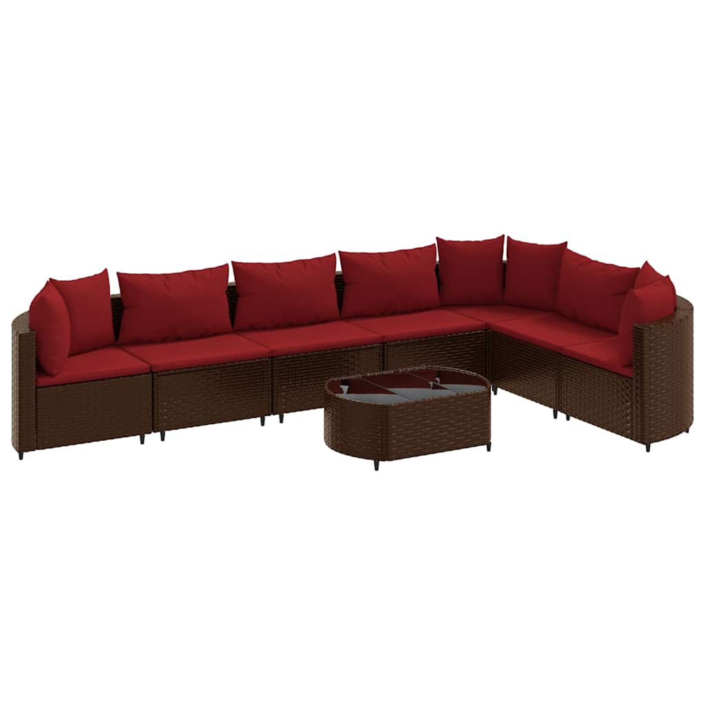 Set Divani da Giardino 8 pz con Cuscini Marrone in Polyrattan | homemem39