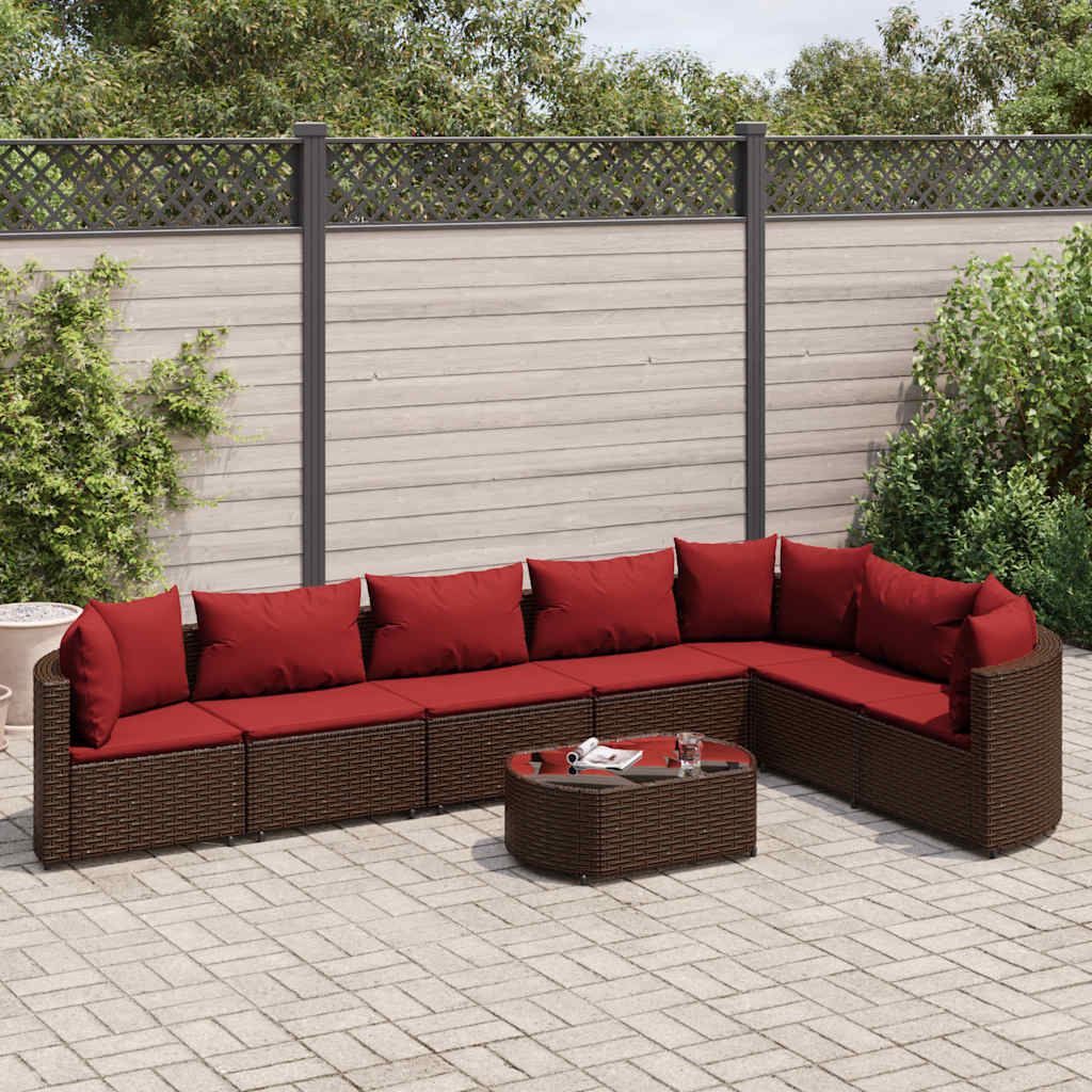 Set Divani da Giardino 8 pz con Cuscini Marrone in Polyrattan - homemem39