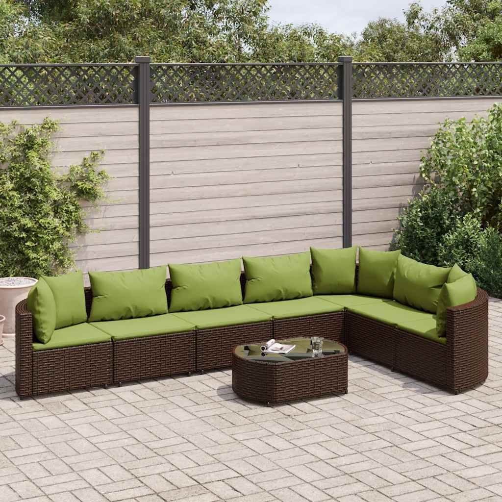Set Divani da Giardino 8 pz con Cuscini Marrone in Polyrattan | homemem39