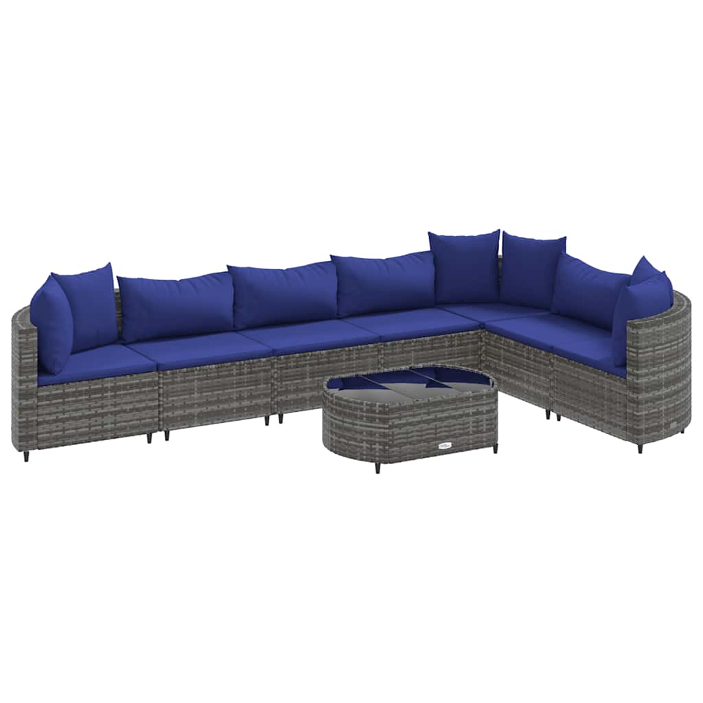 Set Divano da Giardino 8 pz con Cuscini Grigio in Polyrattan | homemem39