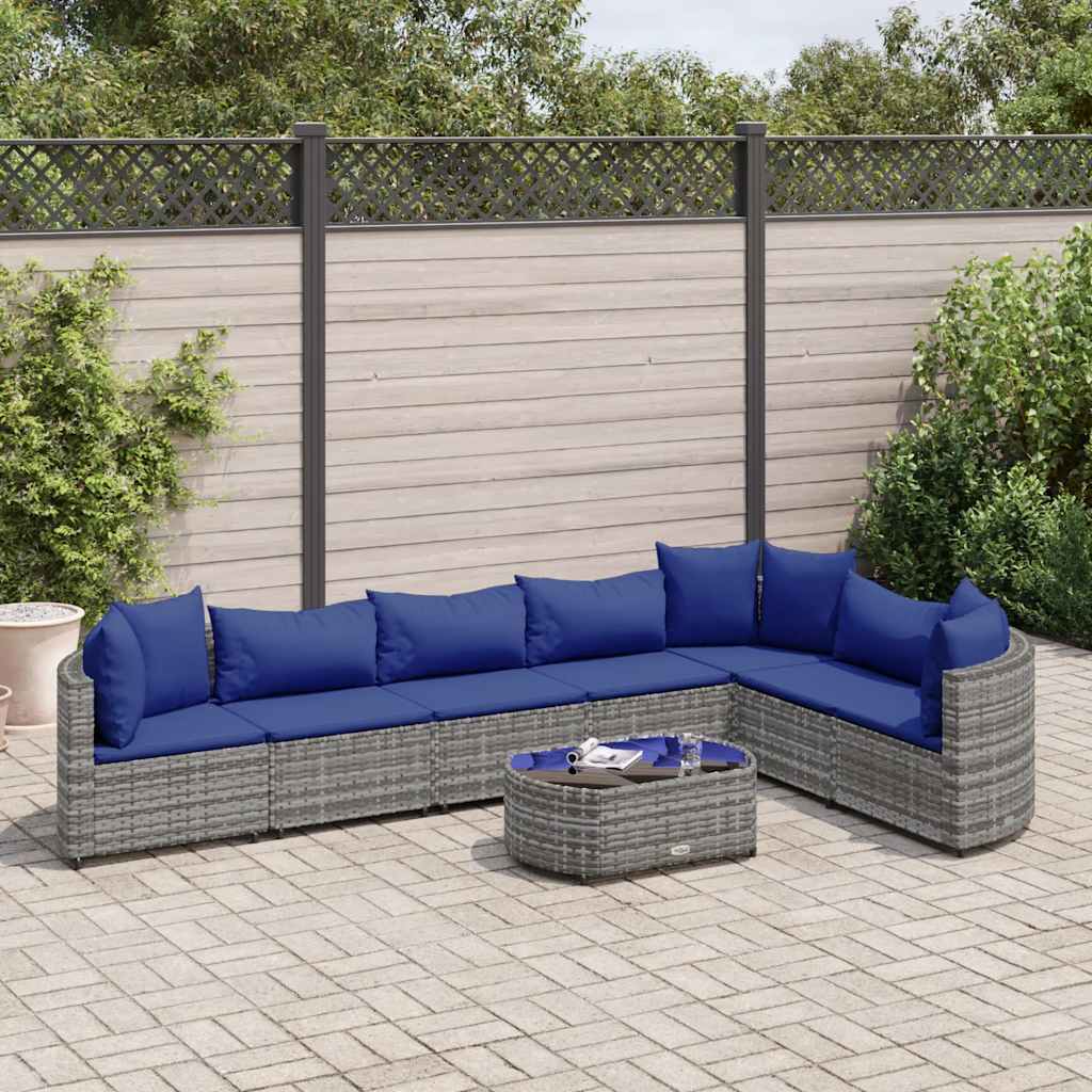 Set Divano da Giardino 8 pz con Cuscini Grigio in Polyrattan - homemem39