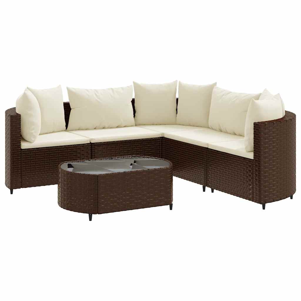 Set Divano da Giardino 6 pz con Cuscini Marrone in Polyrattan | homemem39