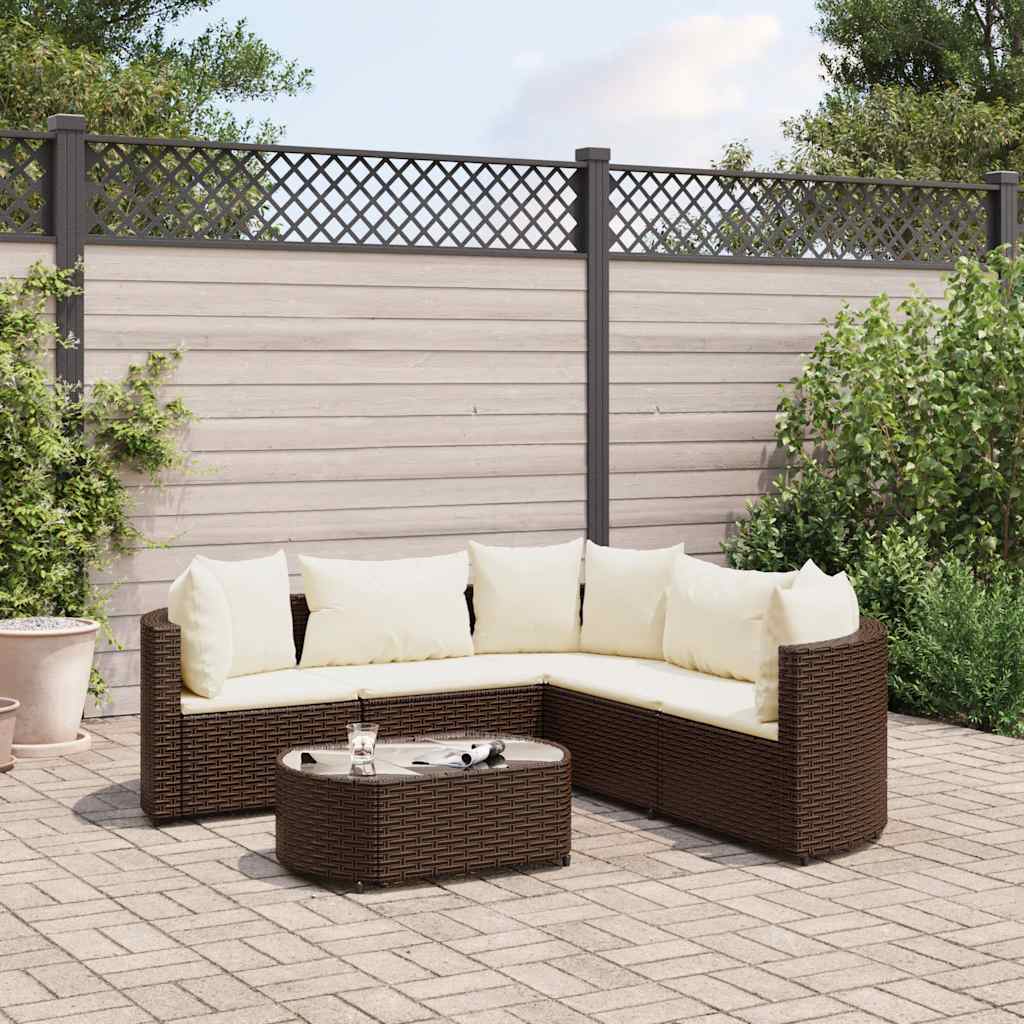 Set Divano da Giardino 6 pz con Cuscini Marrone in Polyrattan | homemem39