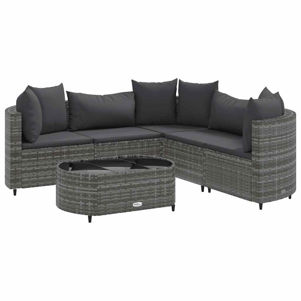 Set Divano da Giardino 6 pz con Cuscini Grigio in Polyrattan | homemem39