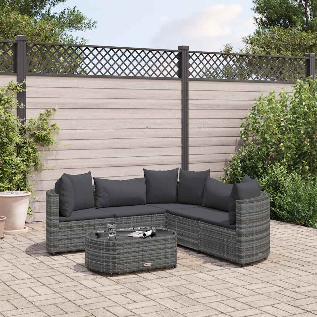 Set Divano da Giardino 6 pz con Cuscini Grigio in Polyrattan | homemem39