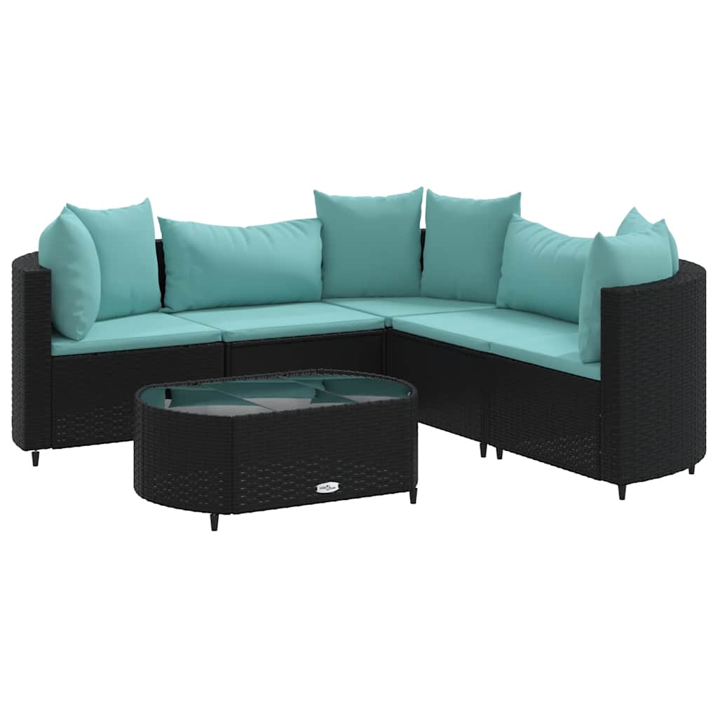Set Divano da Giardino 6 pz con Cuscini Nero in Polyrattan - homemem39